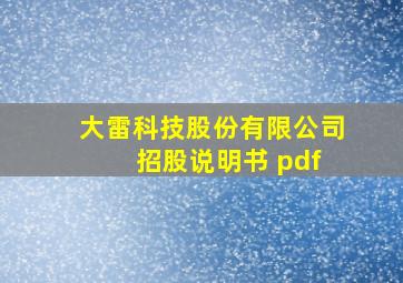 大雷科技股份有限公司 招股说明书 pdf